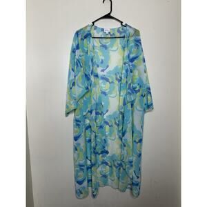 Lularoe Shirley Kimono Women's Size Large Cover Up Cardigan Aqua Blue Yellow